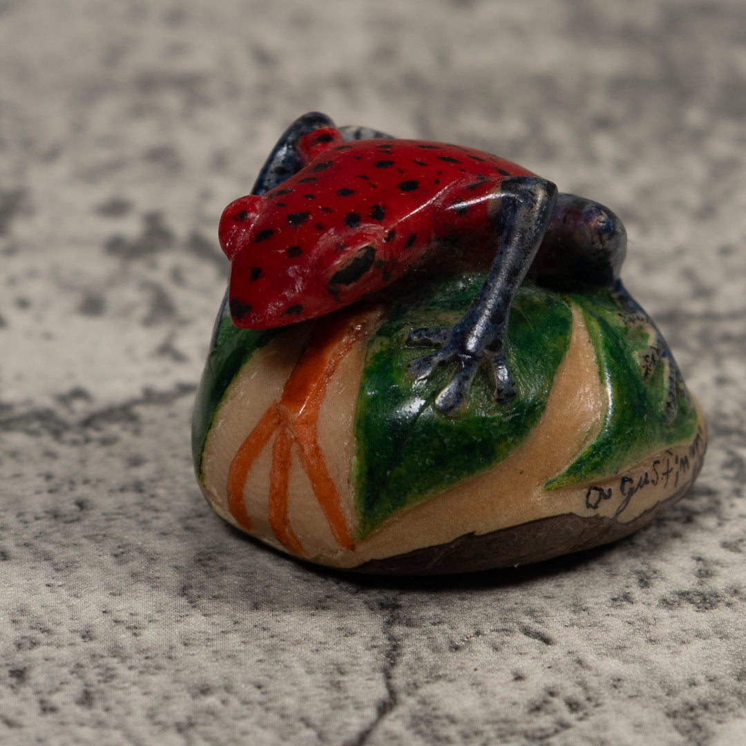 Vintage Red Green And Blue Poison Dart Frog Tagua Carving