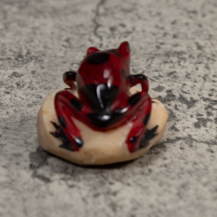 Vintage Red And Black Poison Dart Frog Tagua Carving