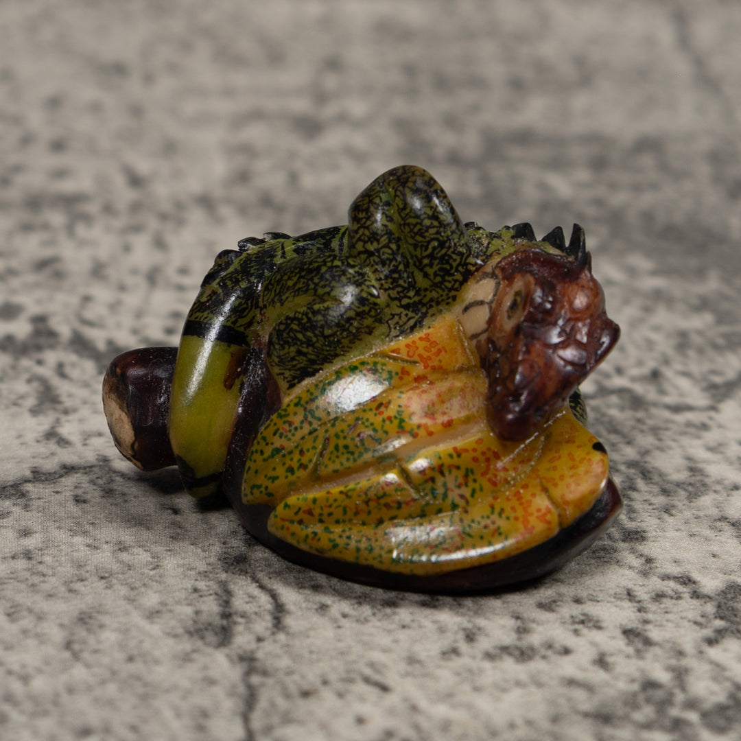 Vintage Black And Green Iguana Tagua Carving