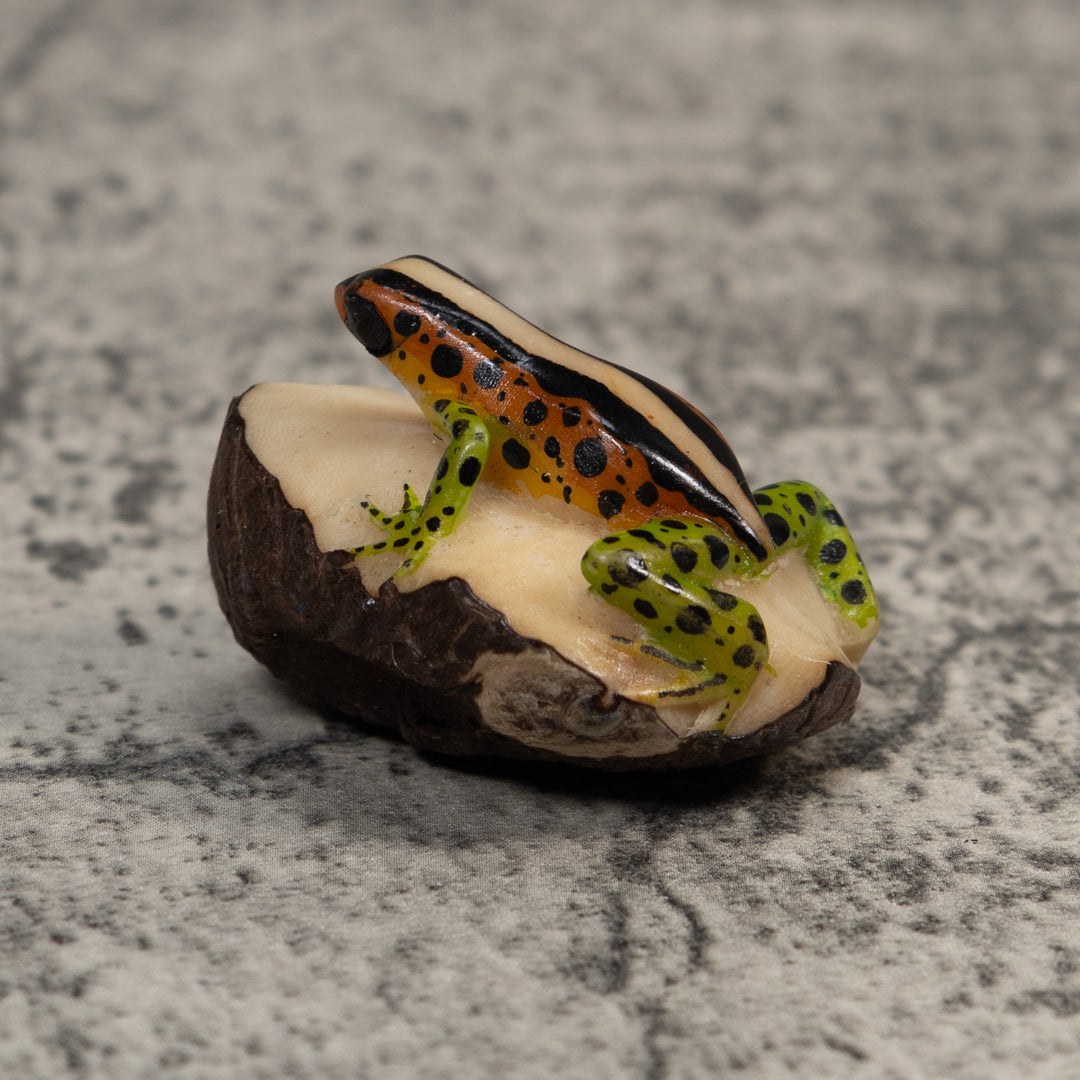 Vintage Black Gold And Green Frog Tagua Carving