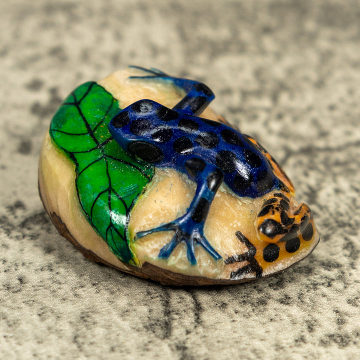 Black Gold And Blue Poison Dart Frog Tagua Carving