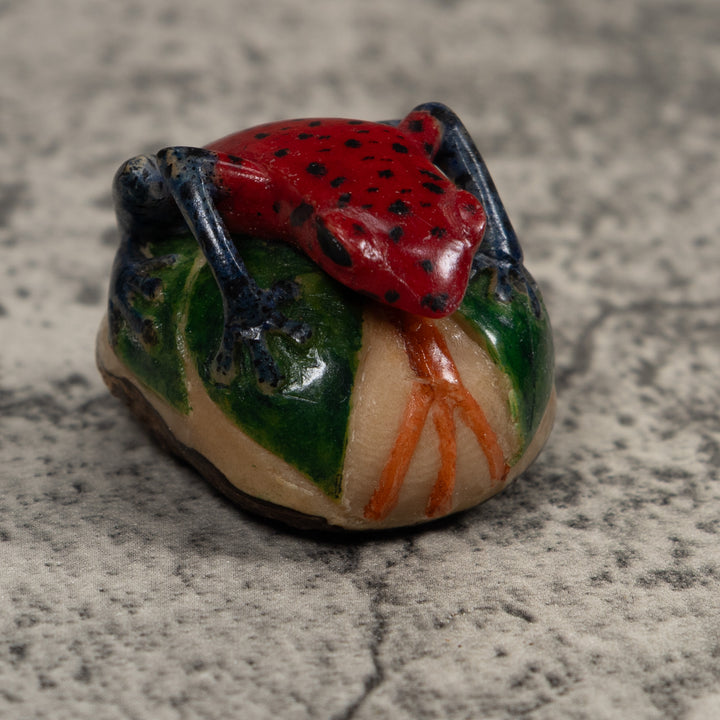 Vintage Red Green And Blue Poison Dart Frog Tagua Carving