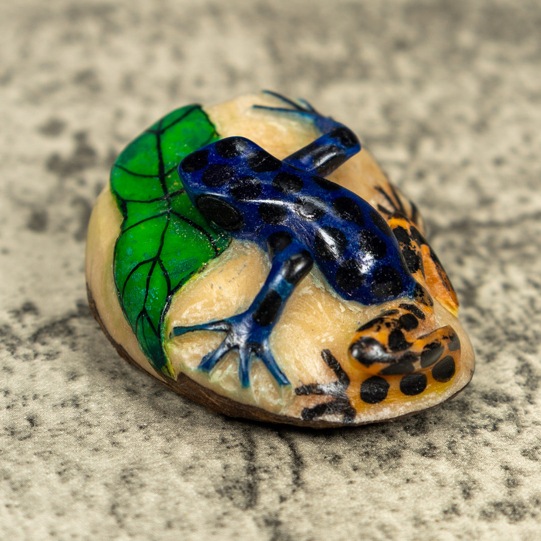 Black Gold And Blue Poison Dart Frog Tagua Carving