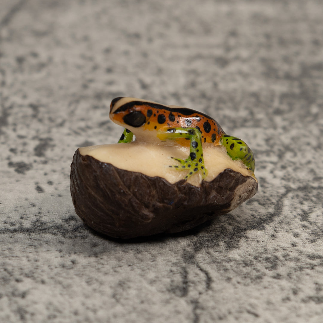 Vintage Black Gold And Green Frog Tagua Carving