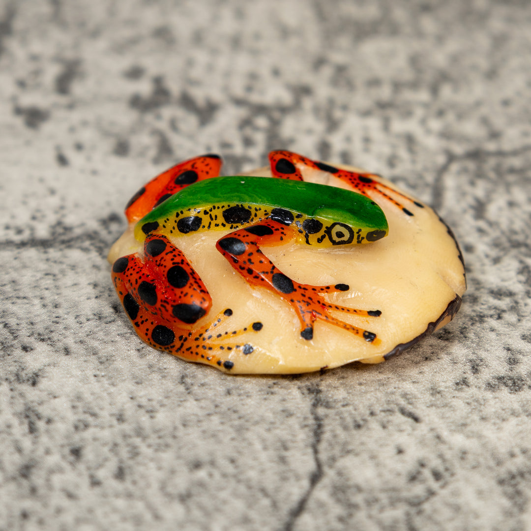 Orange Black And Green Poison Dart Frog Tagua Carving