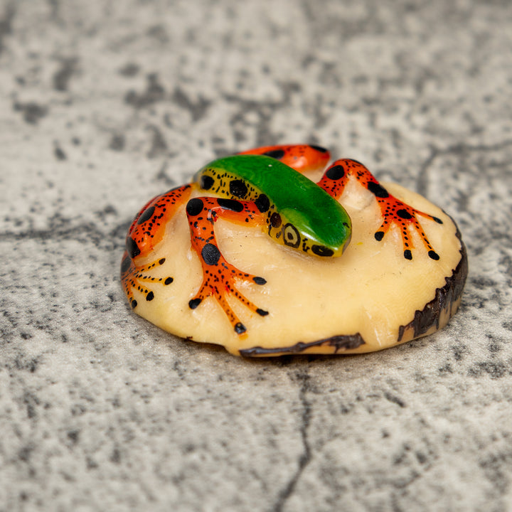 Orange Black And Green Poison Dart Frog Tagua Carving