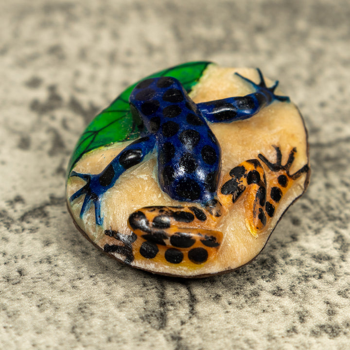Black Gold And Blue Poison Dart Frog Tagua Carving