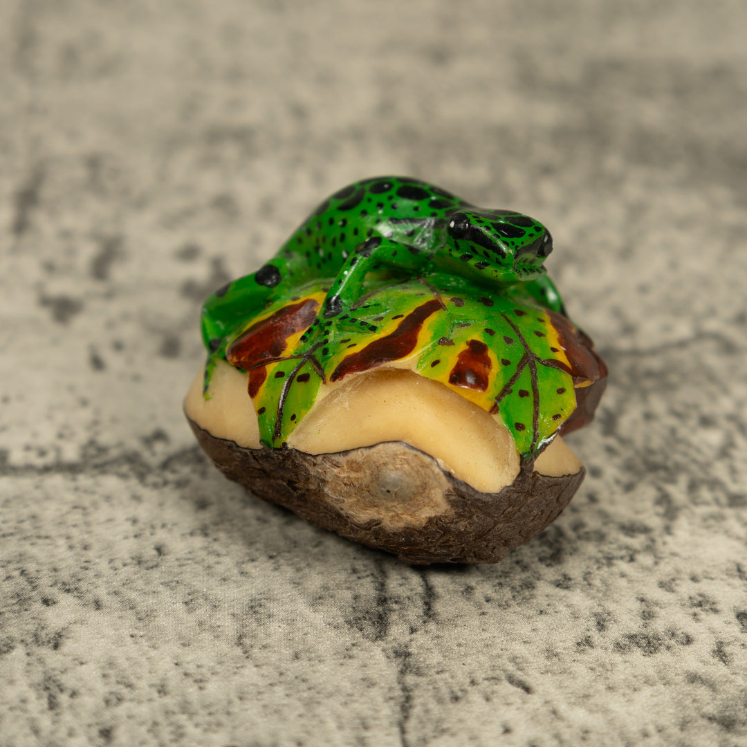 Green And Black Poison Dart Frog Tagua Carving