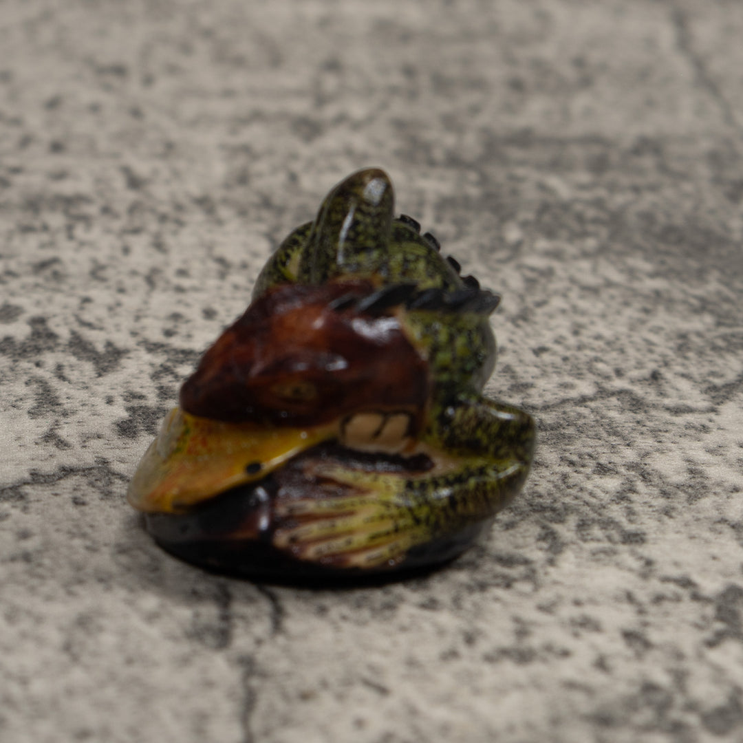 Vintage Black And Green Iguana Tagua Carving