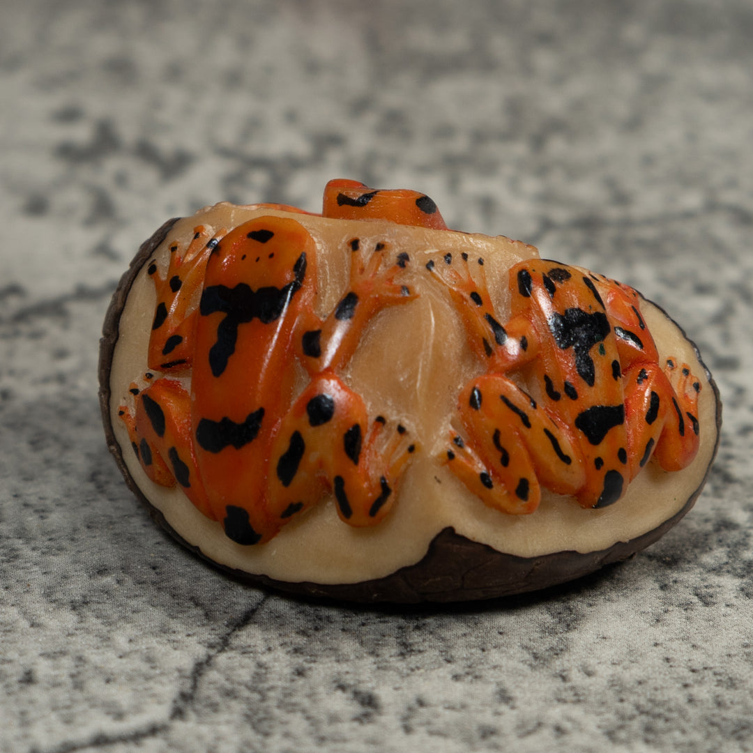 Triple Golden Frog Tagua Carving