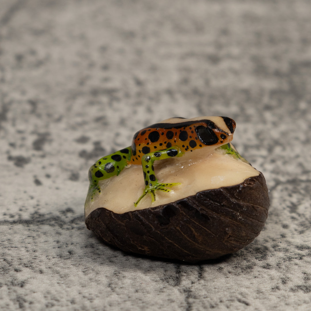 Vintage Black Gold And Green Frog Tagua Carving