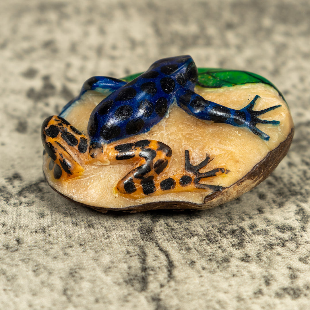 Black Gold And Blue Poison Dart Frog Tagua Carving