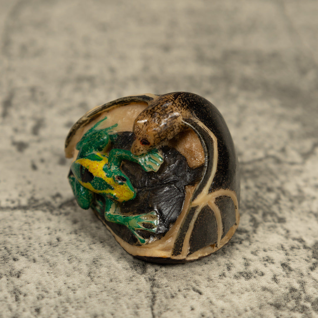 Vintage Vampire Bat And Frog Tagua Carving