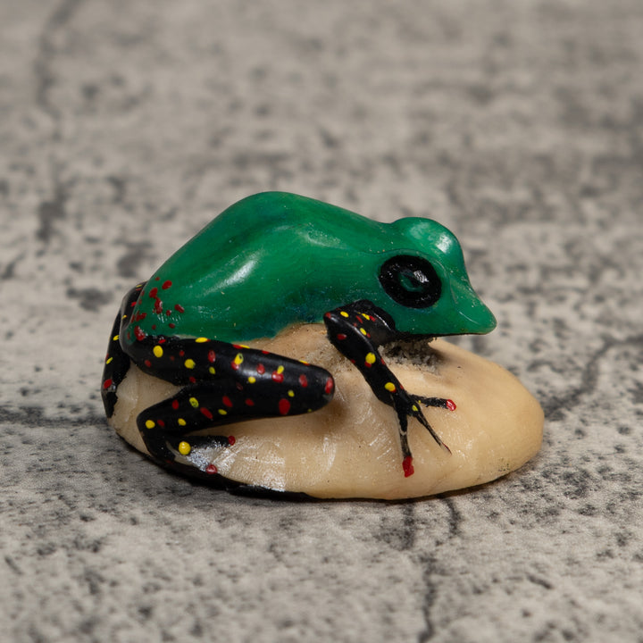 Vintage Green And Black Poison Dart Frog Tagua Carving