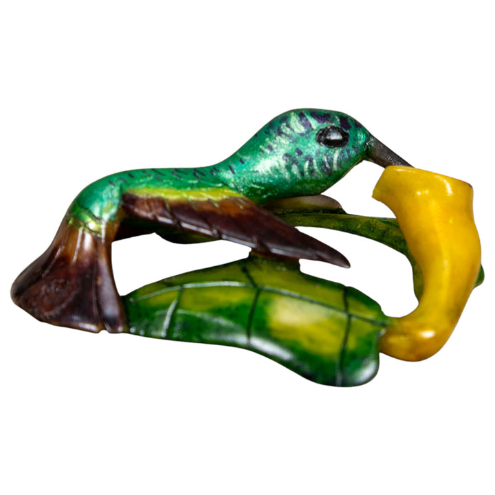 Green And Yellow Hummingbird Tagua Carving