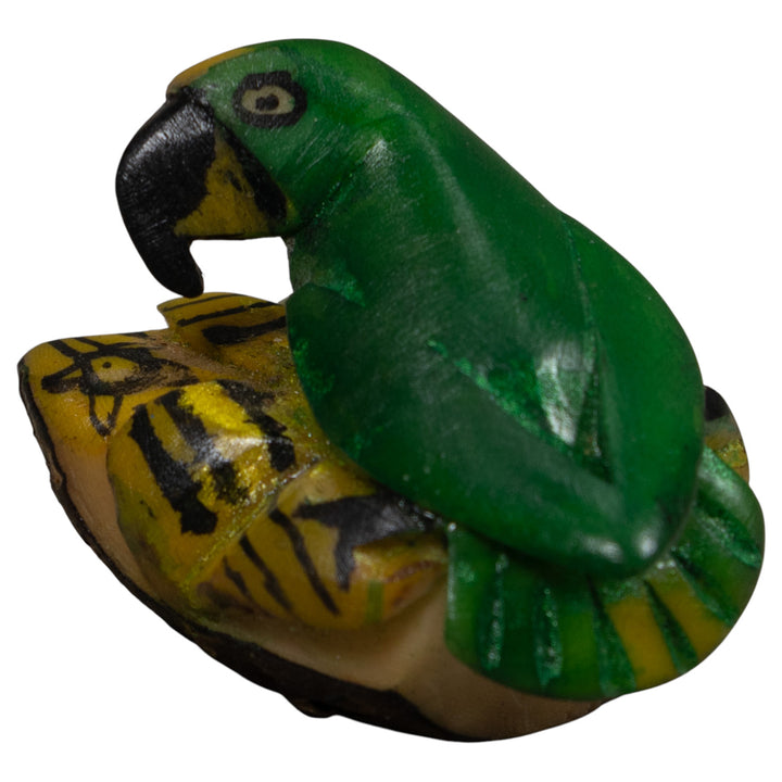 Vintage Green Parrot Bird Tagua Carving