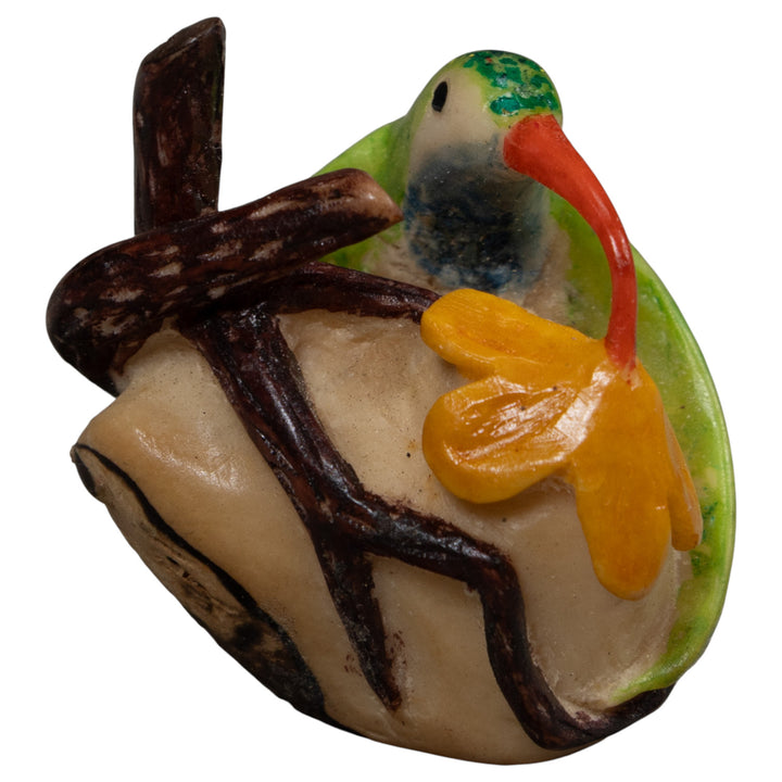 Vintage Red Yellow And Green Hummingbird Tagua Carving