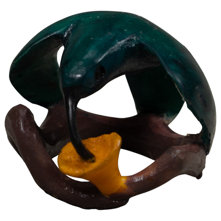Vintage Blue Green And Yellow Hummingbird Tagua Carving