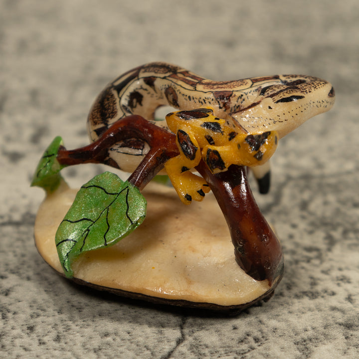 Snake And Golden Frog Tagua Carving