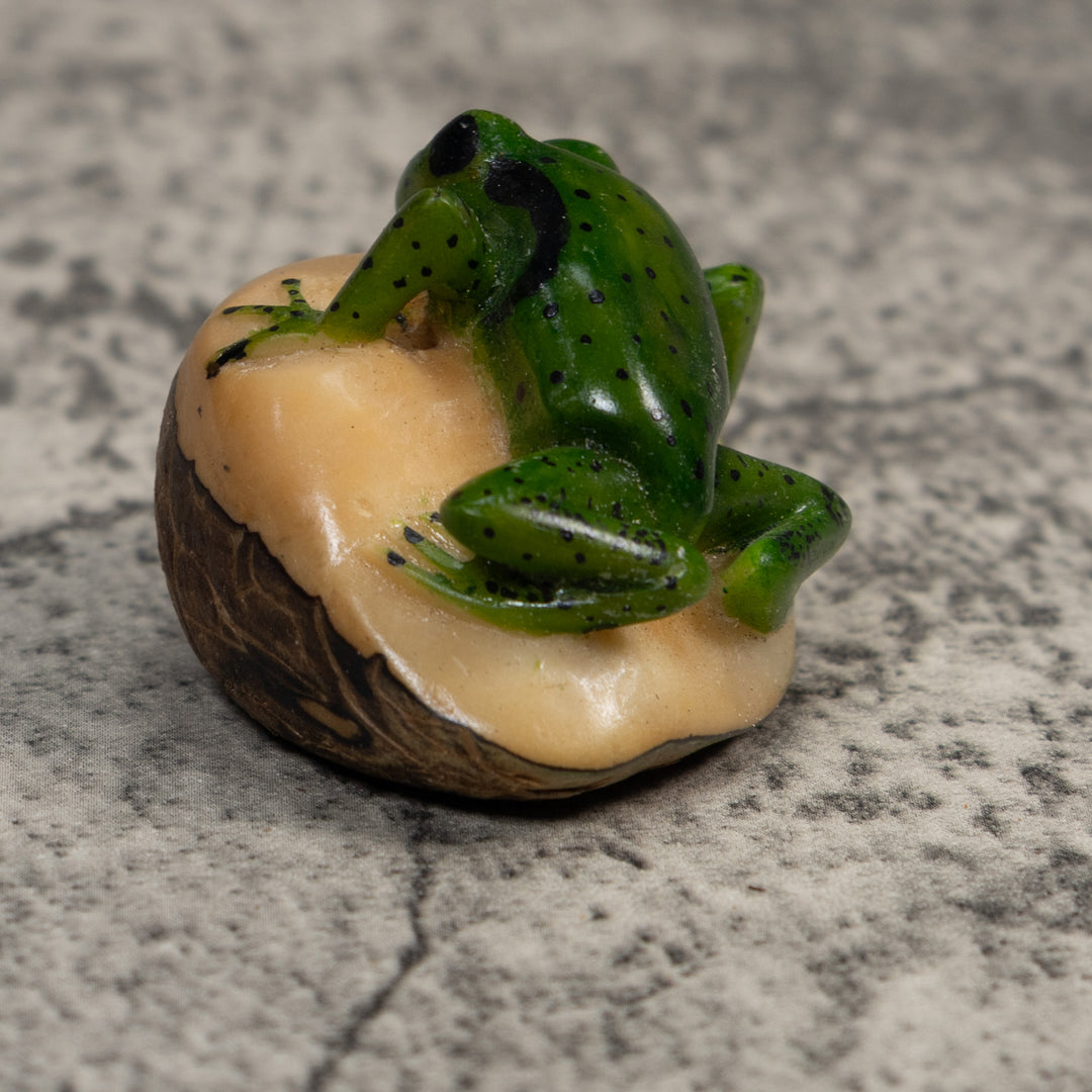 Vintage Green And Black Poison Dart Frog Tagua Carving