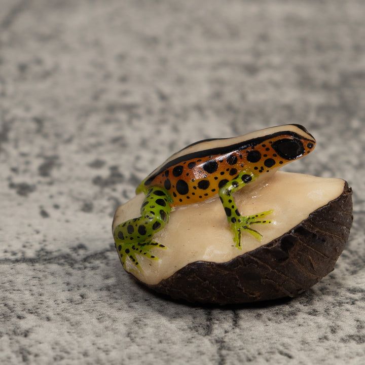 Vintage Black Gold And Green Frog Tagua Carving