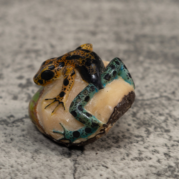 Vintage Blue Gold And Black Poison Dart Frog Tagua Carving