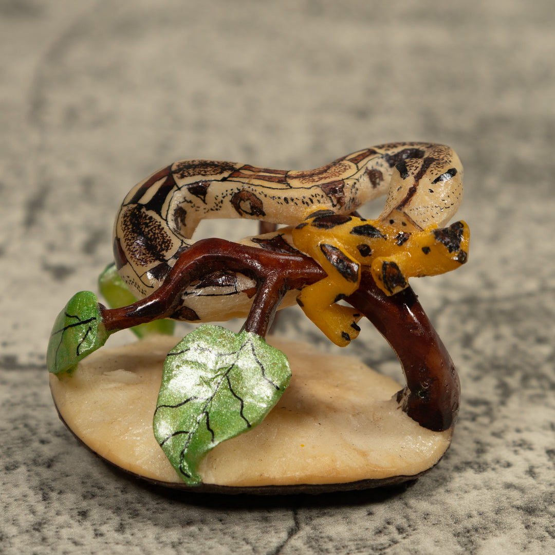 Snake And Golden Frog Tagua Carving