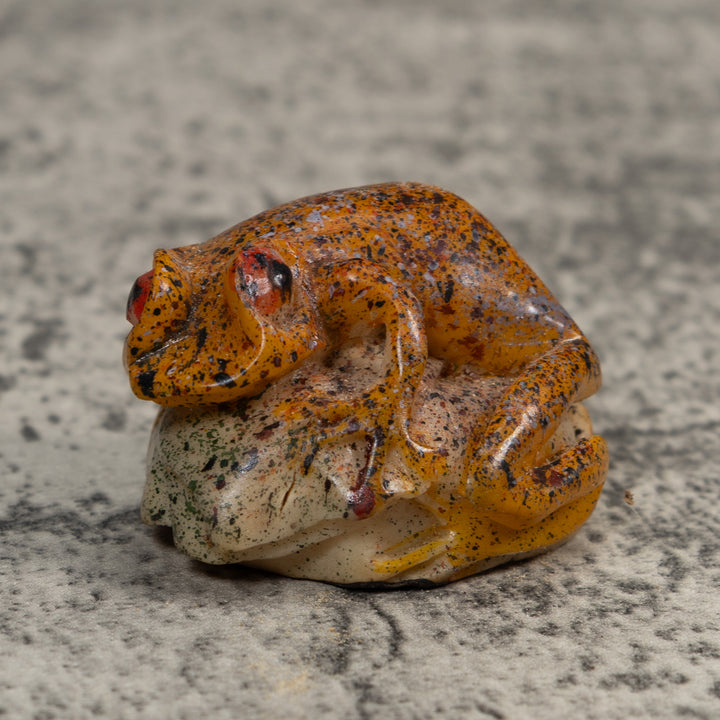 Sprinkled Orange Poison Dart Frog Tagua Carving