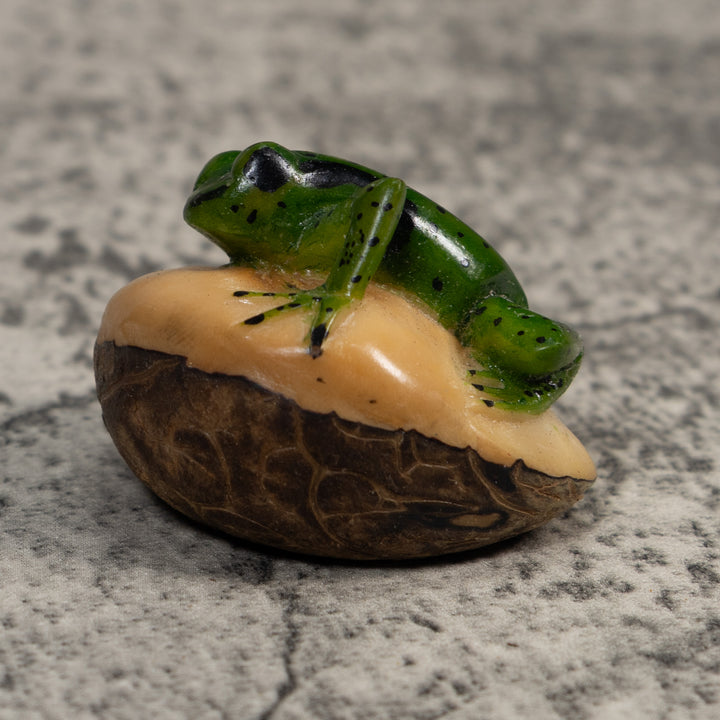 Vintage Green And Black Poison Dart Frog Tagua Carving
