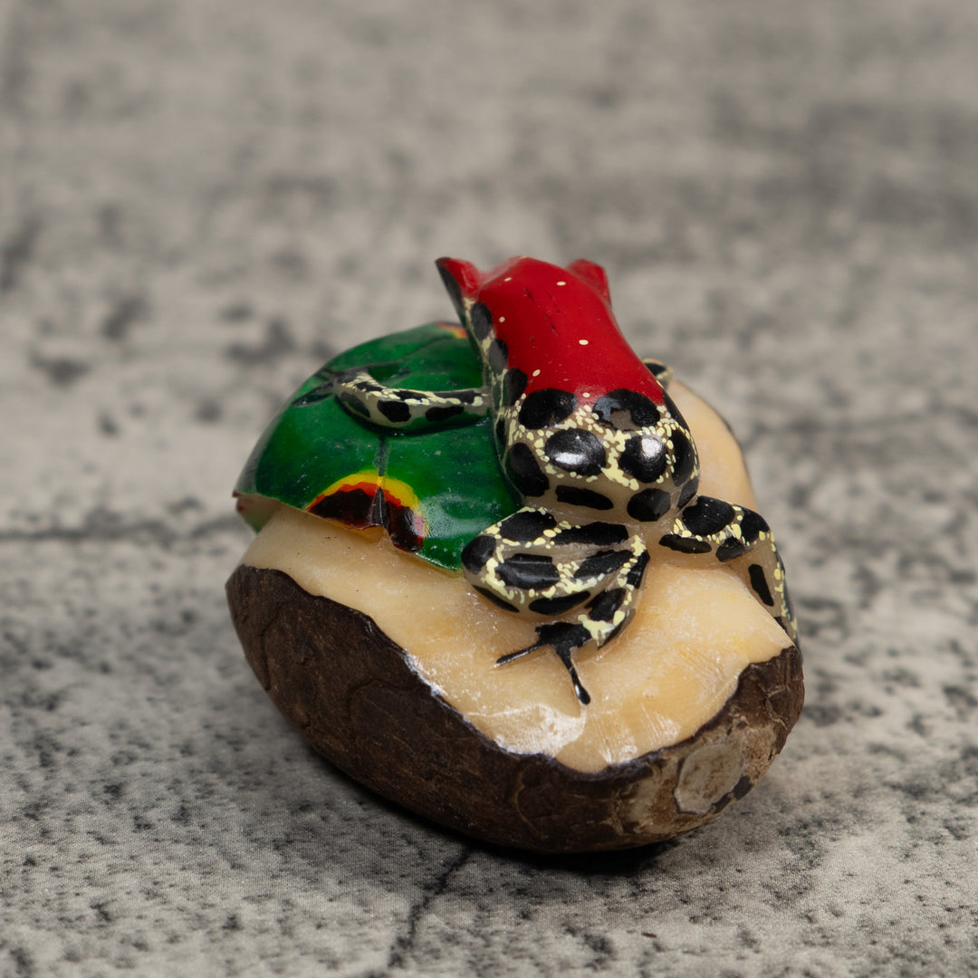 Red Black And Yellow Poison Dart Frog Tagua Carving