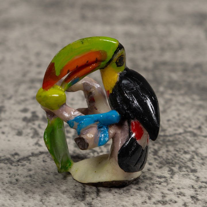 Vintage Red Green Black And Yellow Toucan Parrot Tagua Carving