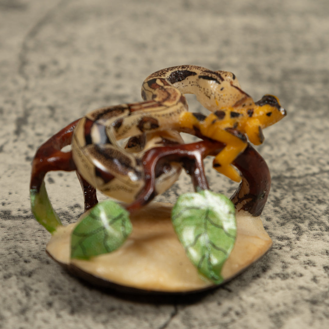 Snake And Golden Frog Tagua Carving