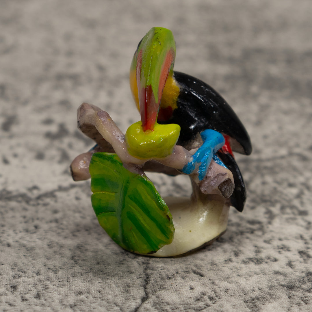 Vintage Red Green Black And Yellow Toucan Parrot Tagua Carving