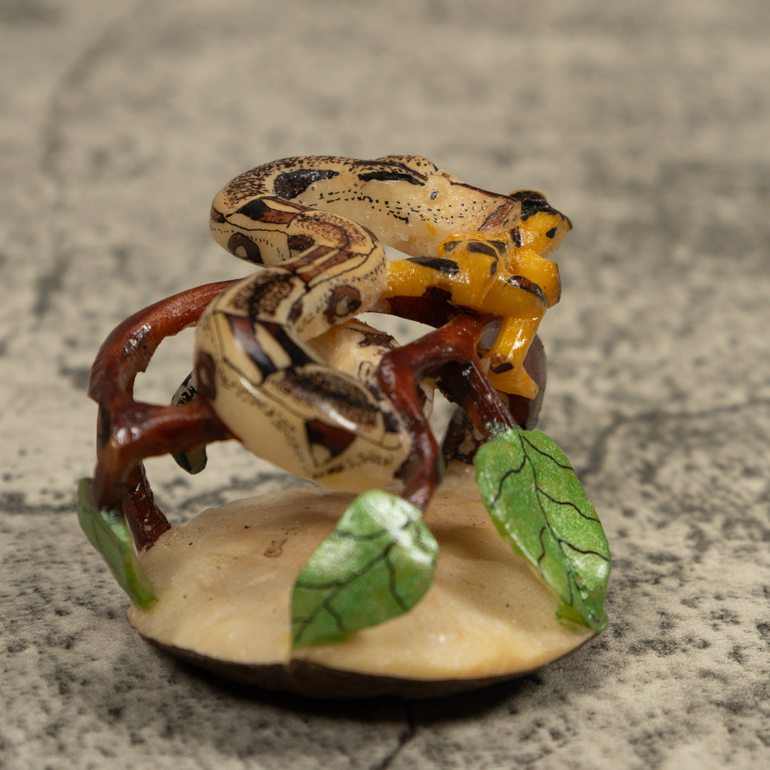 Snake And Golden Frog Tagua Carving