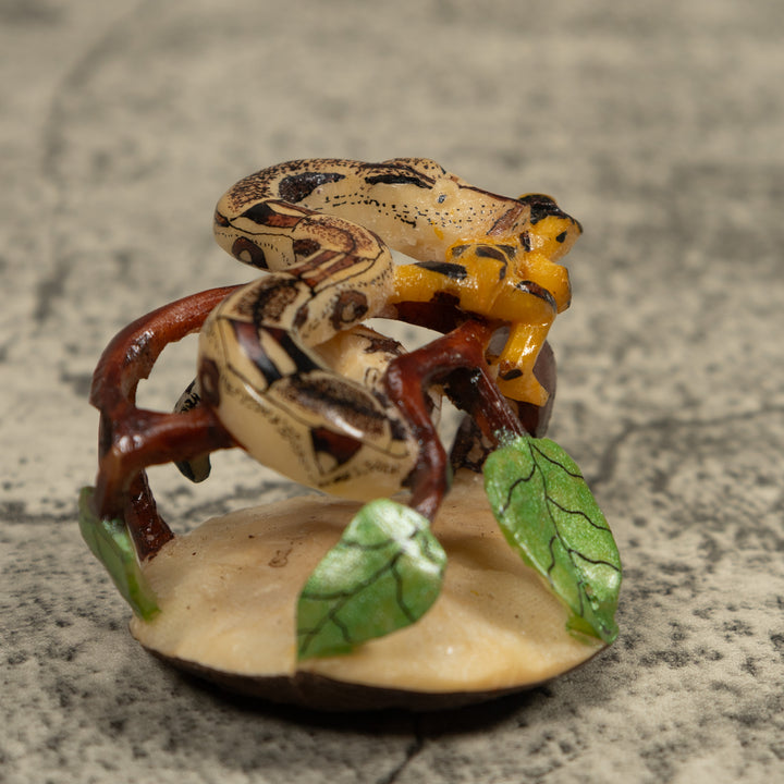 Snake And Golden Frog Tagua Carving
