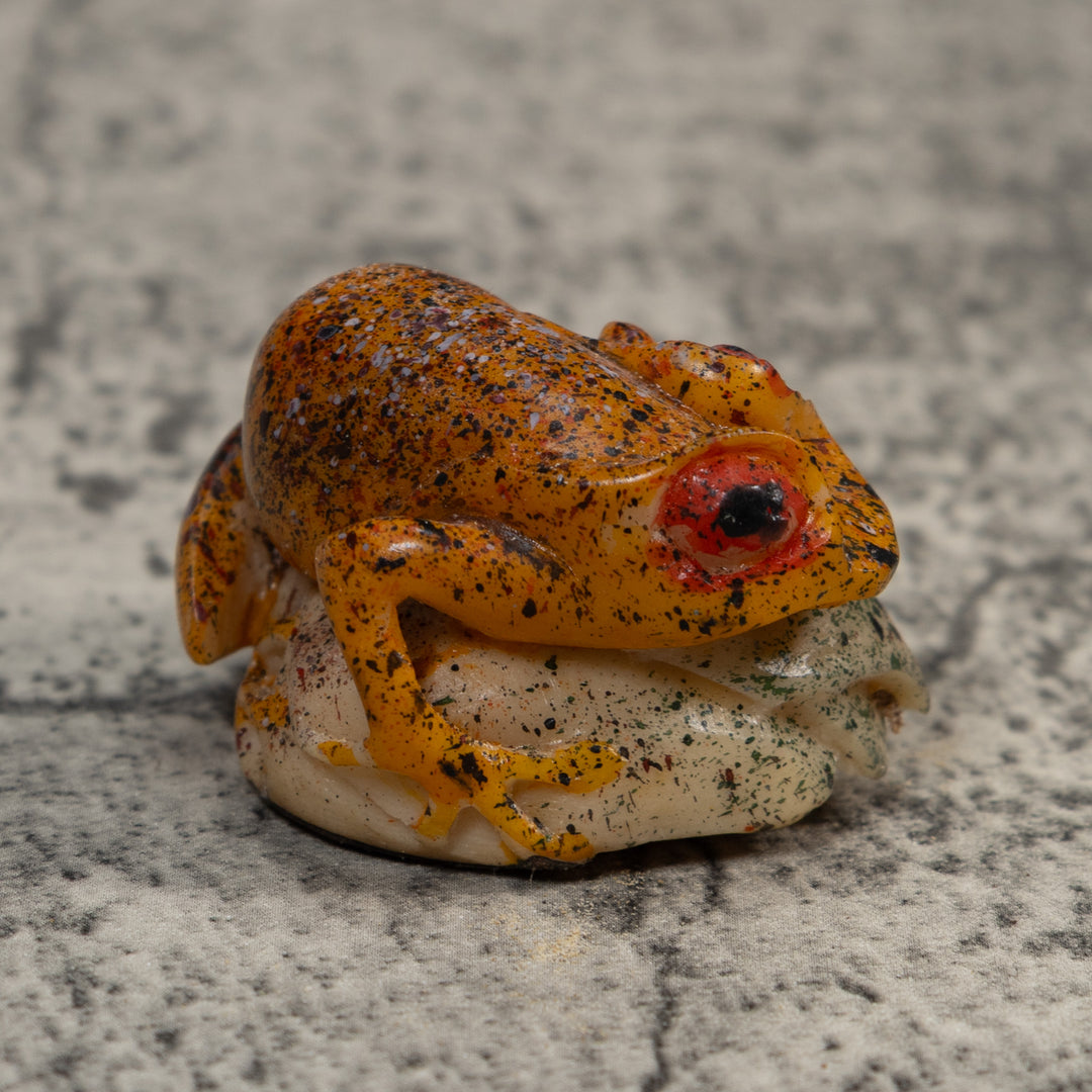 Sprinkled Orange Poison Dart Frog Tagua Carving
