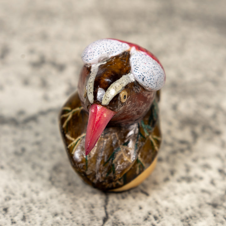 Red Brown And Black Bird Tagua Carving