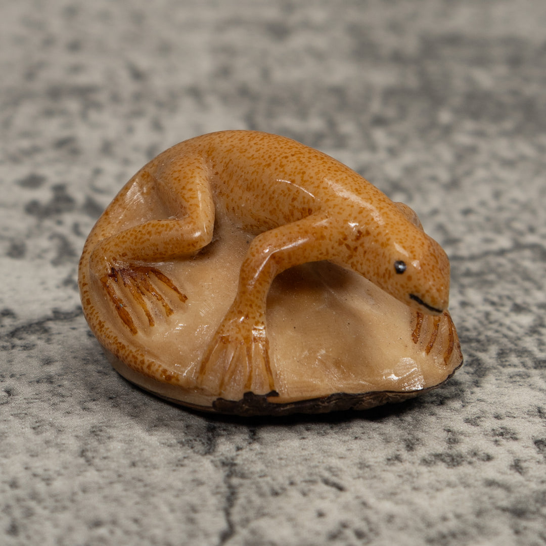 Vintage Gold And Brown Frog Tagua Carving