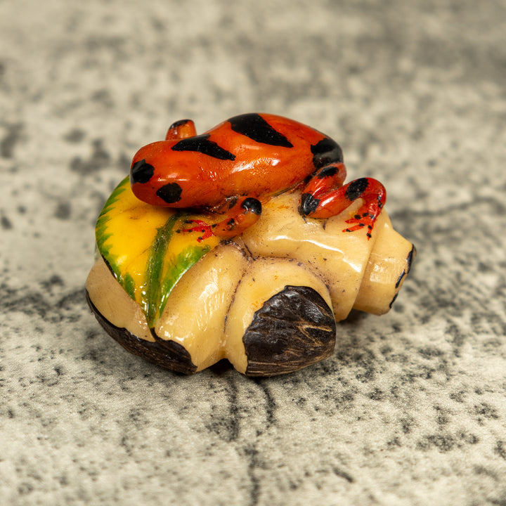 Orange And Black Poison Dart Frog Tagua Carving