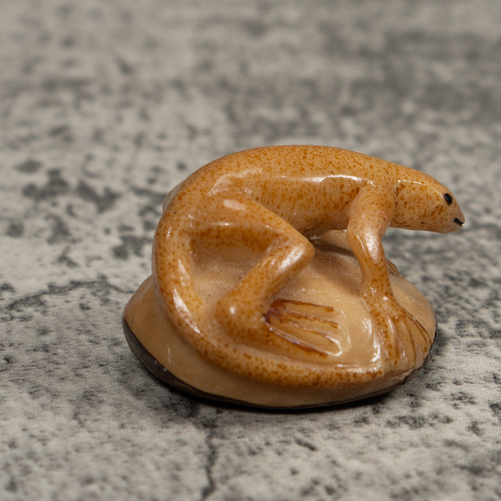 Vintage Gold And Brown Frog Tagua Carving