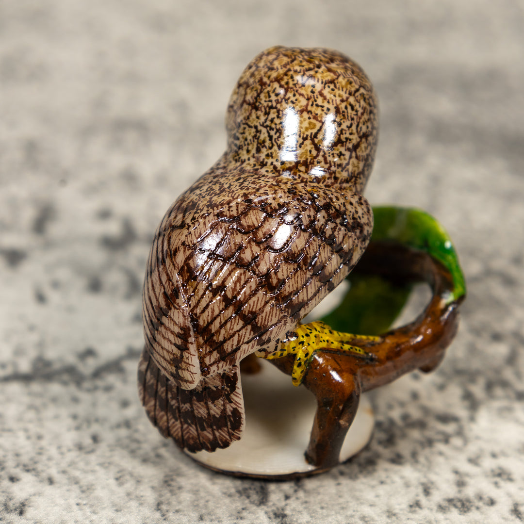 Owl Bird With Leaf Tagua Carving