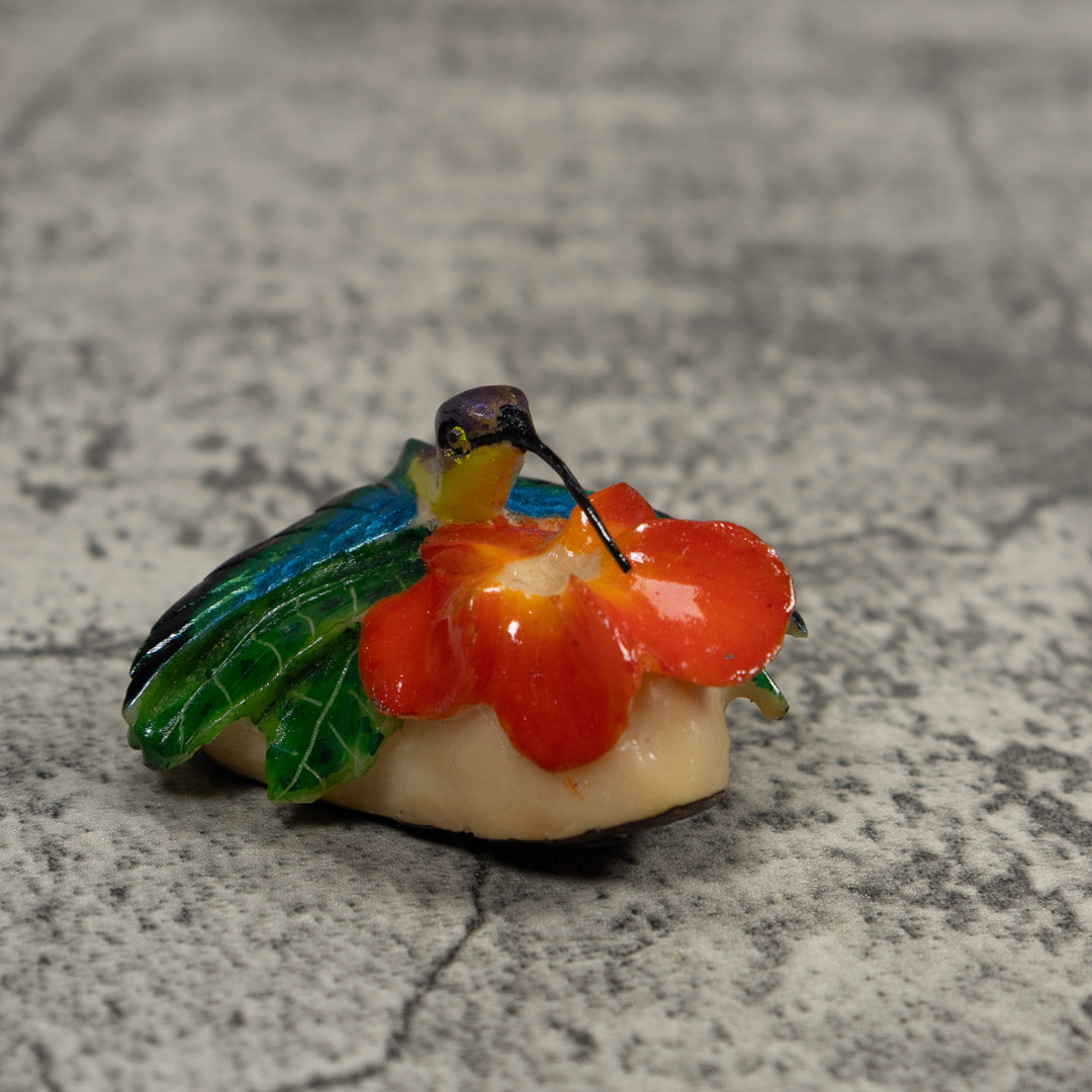Blue Red And Green Hummingbird Tagua Carving