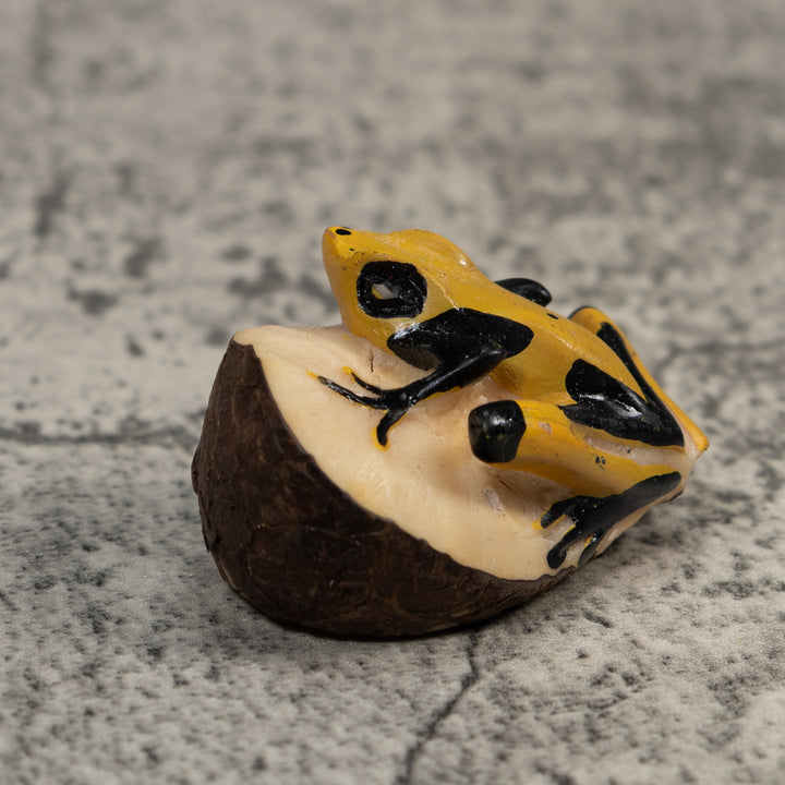 Vintage Black And Yellow Frog Tagua Carving