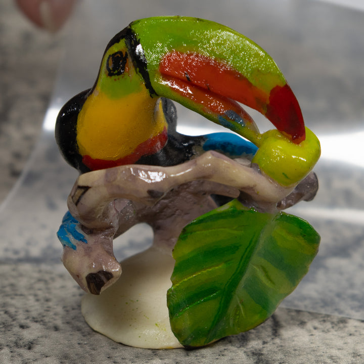 Vintage Red Green Black And Yellow Toucan Parrot Tagua Carving