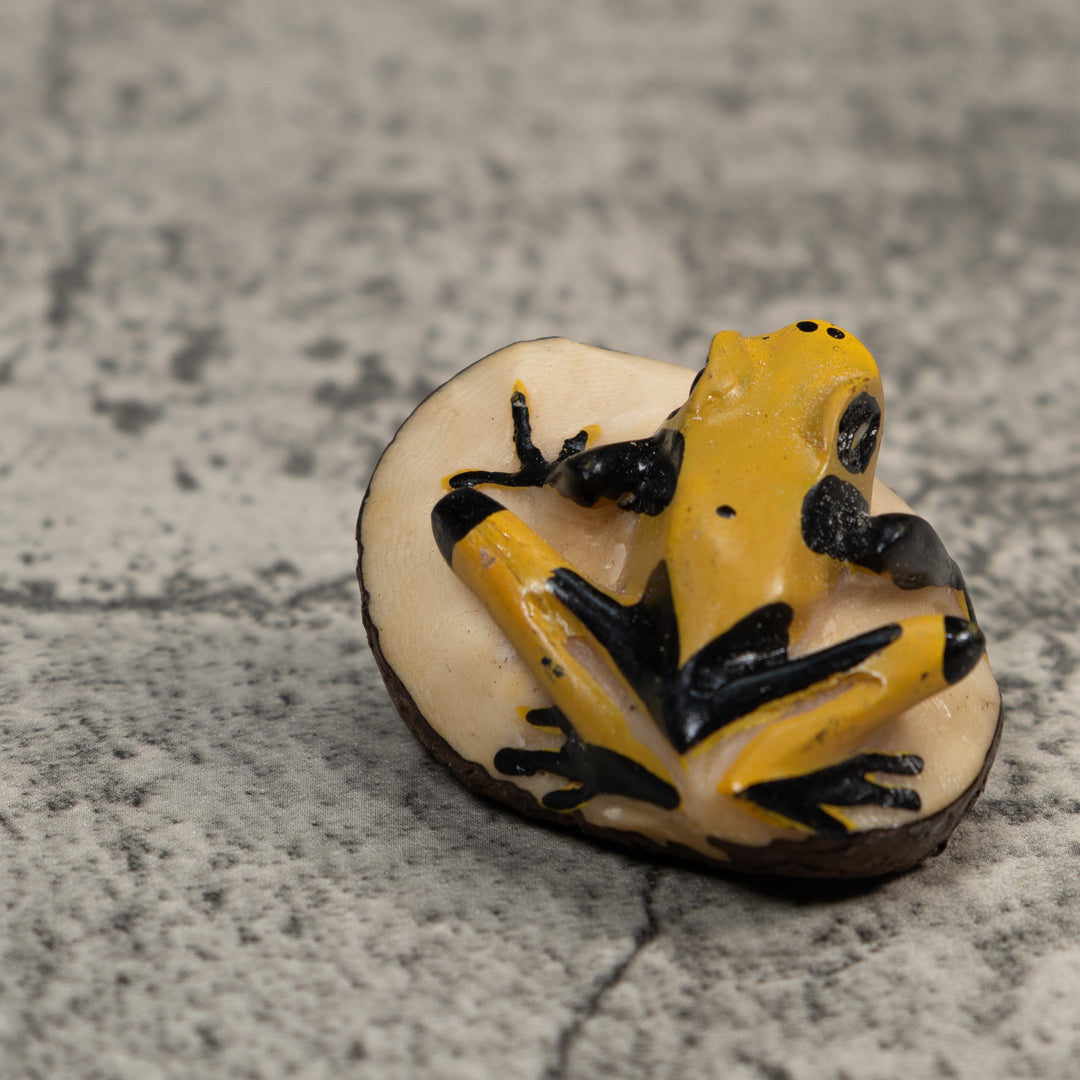 Vintage Black And Yellow Frog Tagua Carving
