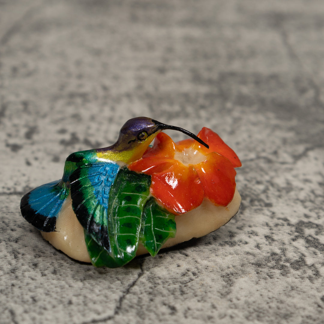 Blue Red And Green Hummingbird Tagua Carving