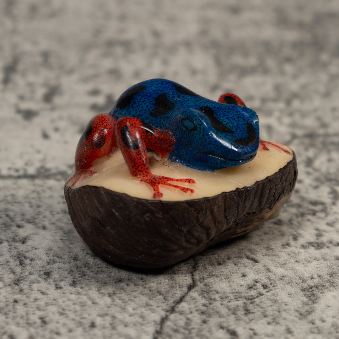 Vintage Blue And Red Poison Dart Frog Tagua Carving