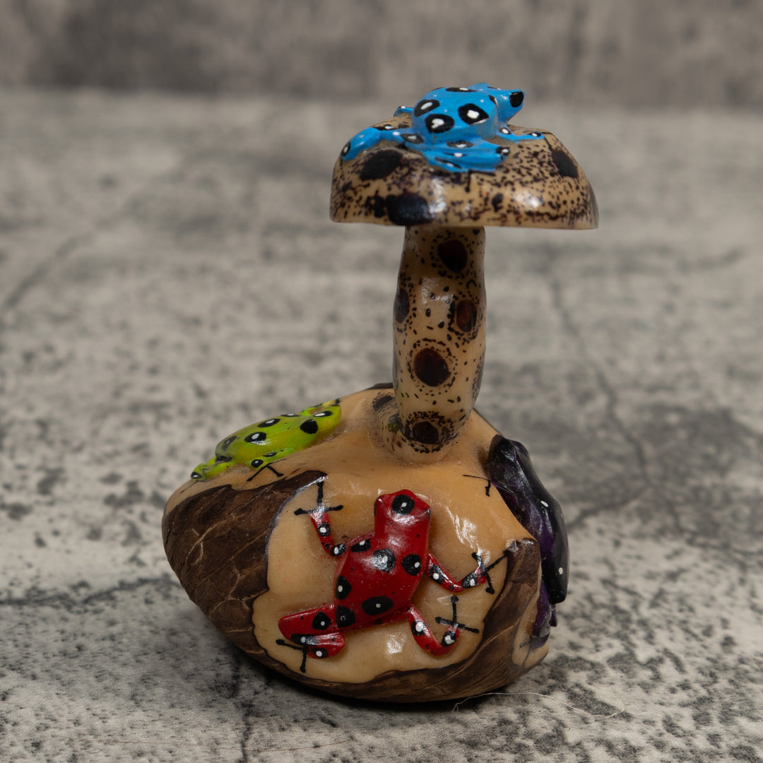 Multiple Poison Dart Frog And Mushroom Tagua Carving