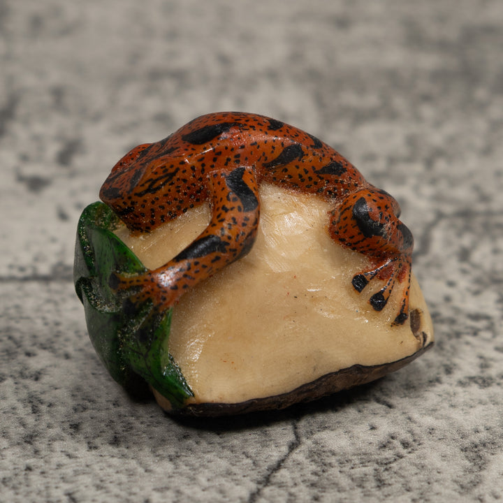 Vintage Red Black And Green Frog Tagua Carving