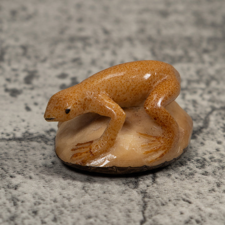 Vintage Gold And Brown Frog Tagua Carving